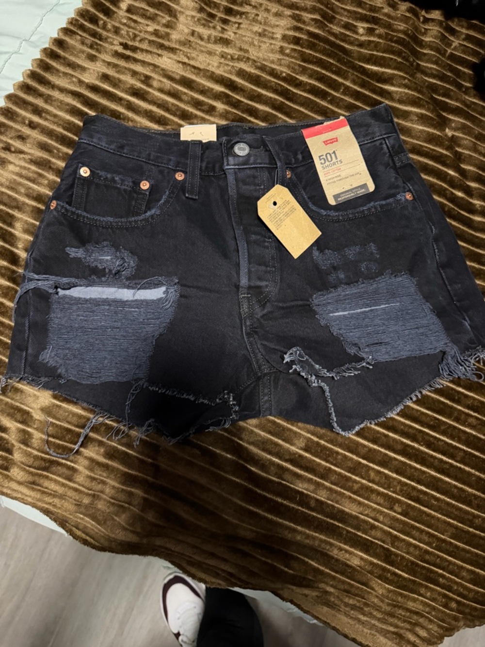 Levi's Black Distressed 501 Denim Cutoff Shorts